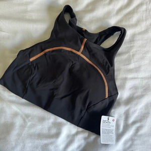 🆕🖤 Lululemon Tough Train High Neck Bra C/D Cup Black Orange Soda